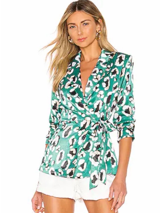 House of Harlow 1960 Tops - House of Harlow 1960 x Revolve Green Animal Print Wrap Blouse - Shoulder Pads